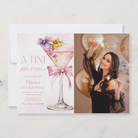 A Tini Bit Older Martini 21st Birthday Party Photo 招待状 (正面)