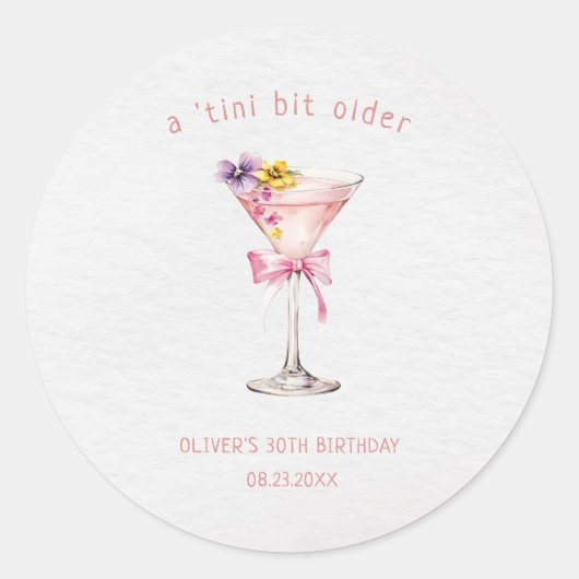 A Tini Bit Older Martini 30th Birthday Party ラウンドシール (正面)
