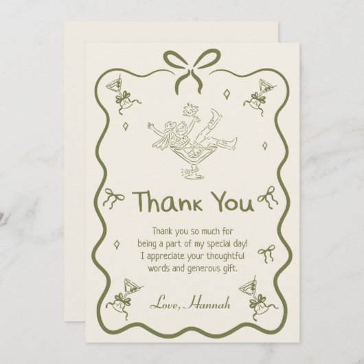 A Tini Bit Older Martini Bow Birthday Party サンキューカード (正面/裏面)