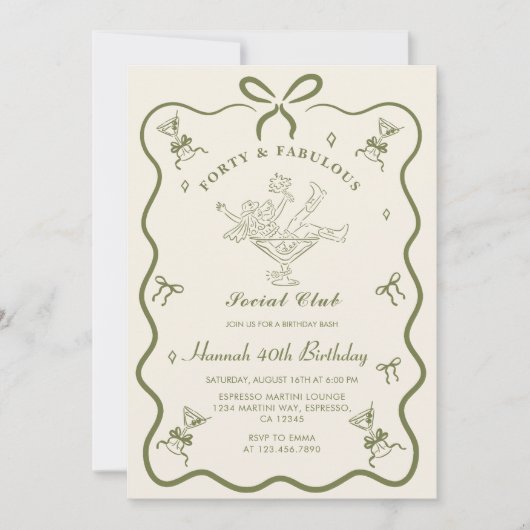 A Tini Bit Older Martini Bow Forty Birthday   招待状 (正面)