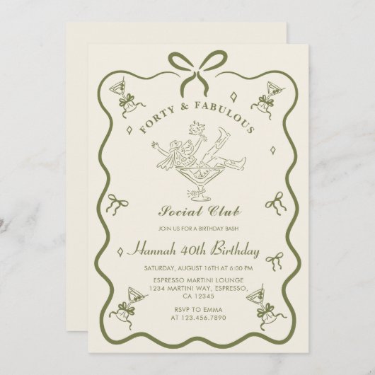 A Tini Bit Older Martini Bow Forty Birthday   招待状 (正面/裏面)