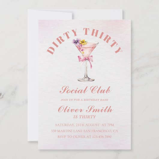 A Tini Bit Older Martini Dirty Thirty Birthday 招待状 (正面)