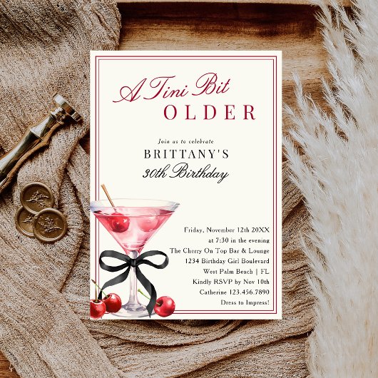 A Tini Bit Older Old Money Cherry Martini Birthday 招待状