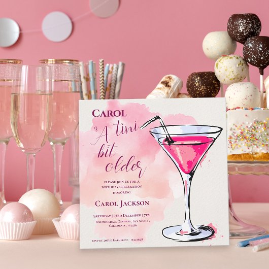  A Tini Bit Older Pink Martini Cocktail Birthday マグネット招待状