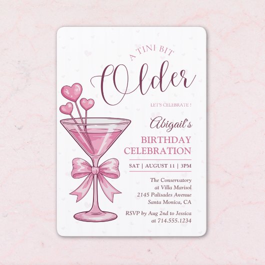 A Tini Bit Older Pink Martini Cocktail Birthday  招待状