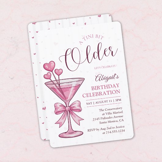 A Tini Bit Older Pink Martini Cocktail Birthday  招待状