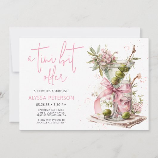 A Tini Bit Older Pink Script Surprise Birthday  招待状 (正面)
