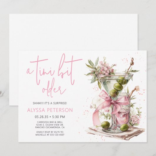 A Tini Bit Older Pink Script Surprise Birthday  招待状 (正面/裏面)