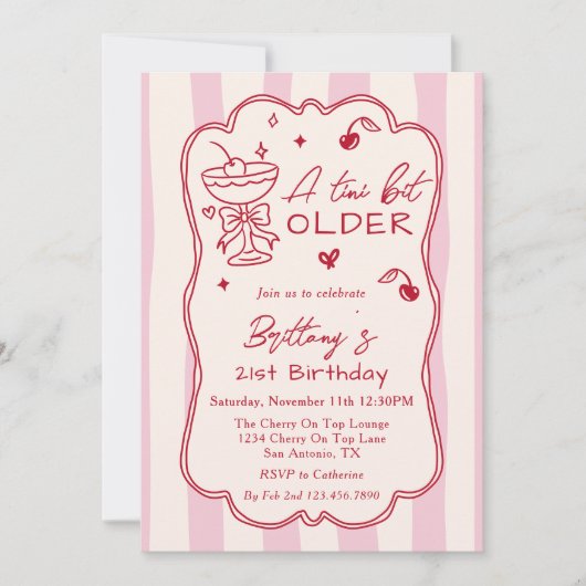 A Tini Bit Older Retro Cherry Martini Birthday 招待状 (正面)