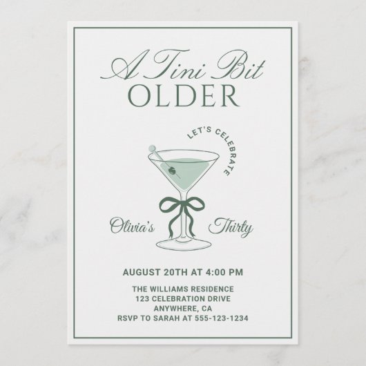 A Tini Bit Older Sage 30th Martini Birthday 招待状 (正面)