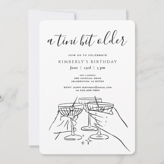A Tini Bit Older White Chic Martini Birthday Party 招待状 (正面)