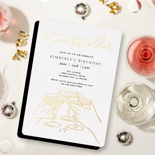 A Tini Bit Older White Gold Martini Birthday Party 箔招待状