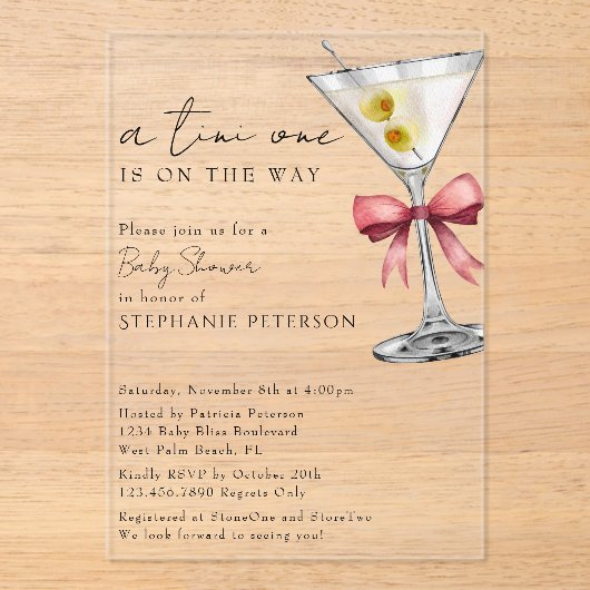 A Tini One シンプルミニマル Pink Martini Baby Shower アクリル招待状 (正面)