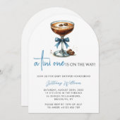 A Tini One ベビーシャワー ブルー リボン アーチ 招待状 (正面/裏面)