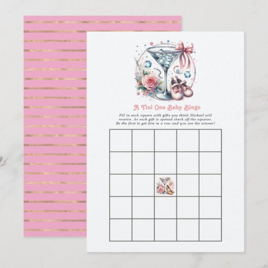A Tini One Baby Shower Bingo Game 招待状 (正面/裏面)