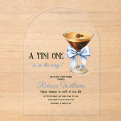 A Tini One Blue Bow Espresso Martiniベビーブシャワー アクリル招待状 (正面)