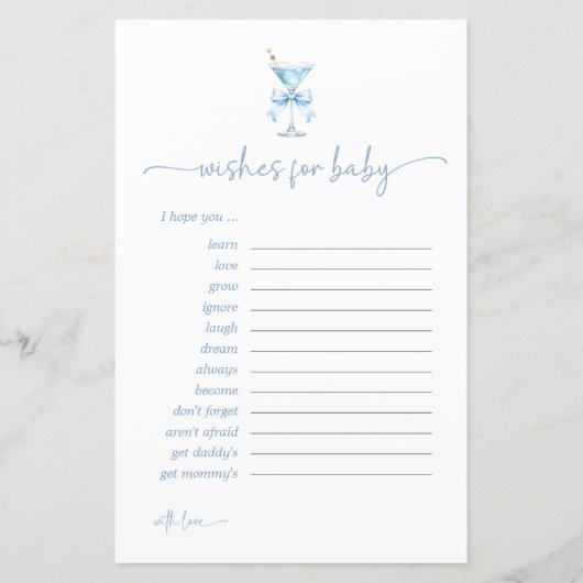 A Tini One Blue Bow Wishes For Baby Advice Card (正面)