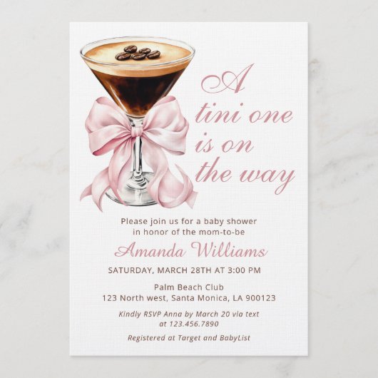 A Tini One Espresso Martini Baby Shower Invitation 招待状 (正面)