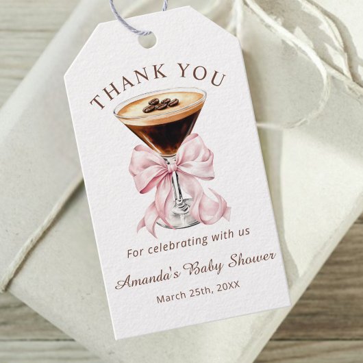 A tini One Espresso Martini Pink Bow Baby Shower  ギフトタグ