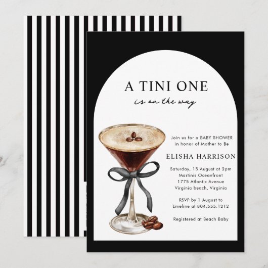 A Tini One Is on the Way QR code Baby Shower 招待状 (正面/裏面)