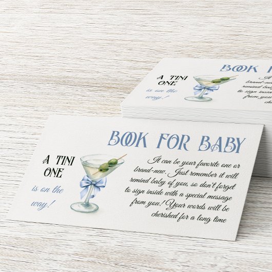 A Tini One Martini Blue Bow Book For Baby Shower エンクロージャーカード