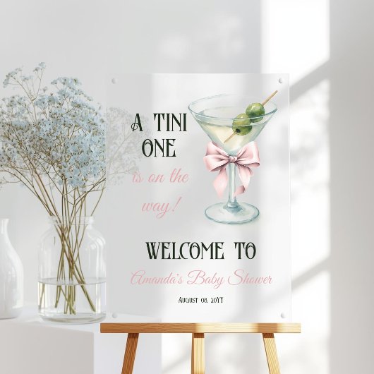 A Tini One Martini Pink Bow Baby Shower Welcome アクリルサイン
