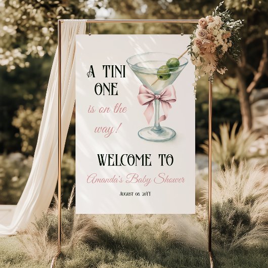 A Tini One Martini Pink Bow Baby Shower Welcome ポスター