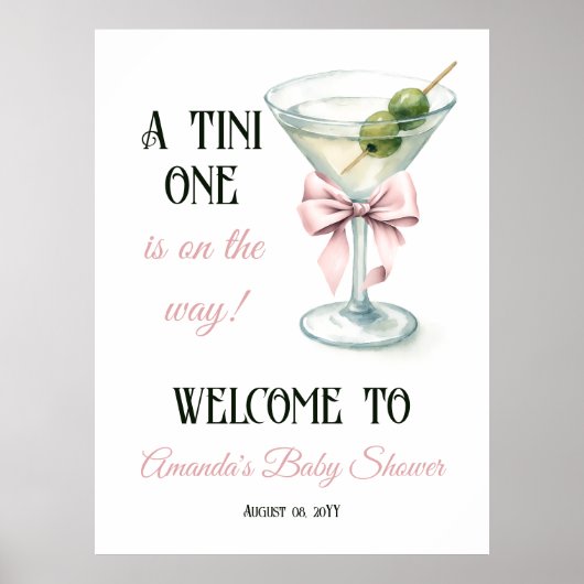 A Tini One Martini Pink Bow Baby Shower Welcome ポスター (正面)