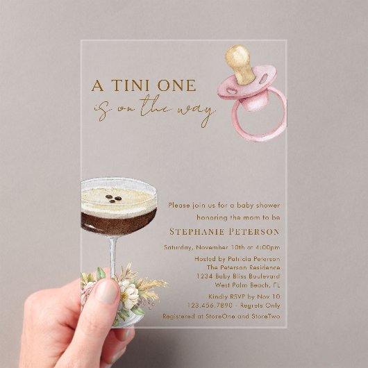 A Tini One Paci Espresso Martiniベビーシャワー アクリル招待状 (インサイチュ (ポータブル))