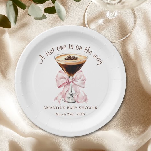 A tini One Pink Bow Baby Shower Paper Plate ペーパープレート