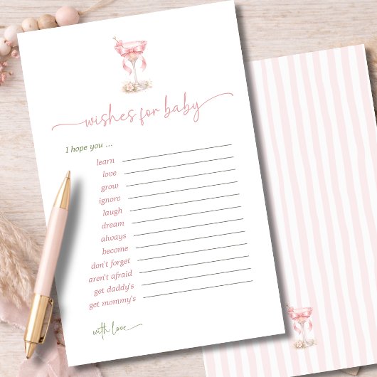 A Tini One Pink Bow Wishes For Baby Advice Card