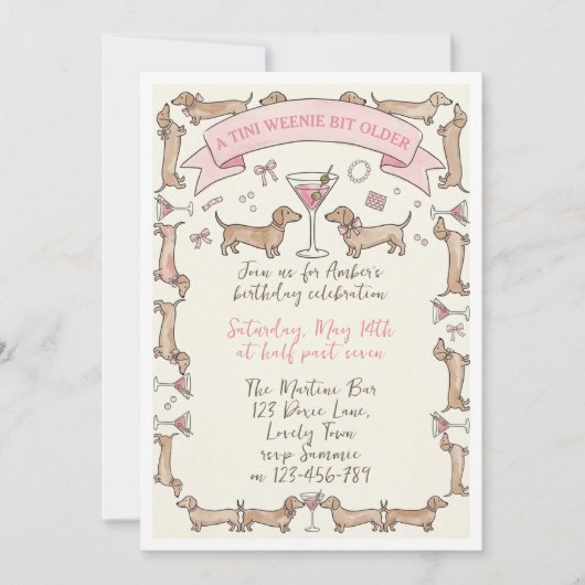 A Tini Weenie Bit Older Dachshund Martini Birthday 招待状 (正面)