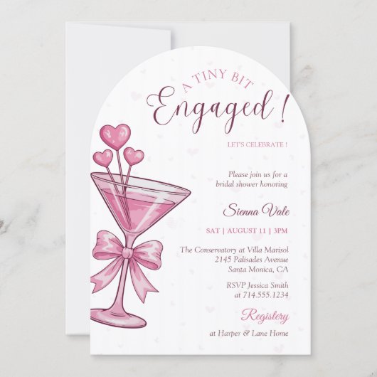 A Tiny Bit Engaged Pink Martini Bridal Shower 招待状 (正面)