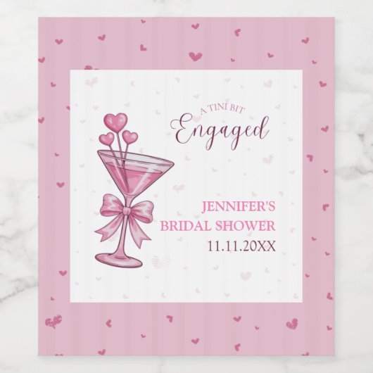 A Tiny Bit Engaged Pink Martini Bridal Shower Wine ワインラベル (シングルラベル)