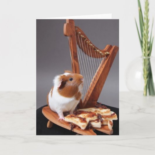 A Tiny Harpist’s Hello – Elegant Guinea Pig Card カード (正面)