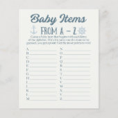 A to Zベビーアイテム航海のベビーシャワーゲーム チラシ (正面)