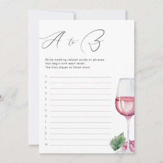 A to Z Vino before Vows Bridal Shower Game 招待状 (正面)