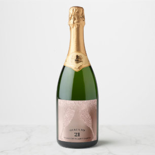 A Toast of the Bubbly 21th Birthdayバラ金ゴールド スパークリングワインラベル
