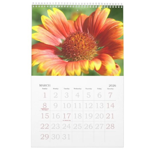 a touch of red for 2025 カレンダー (3月 2026)