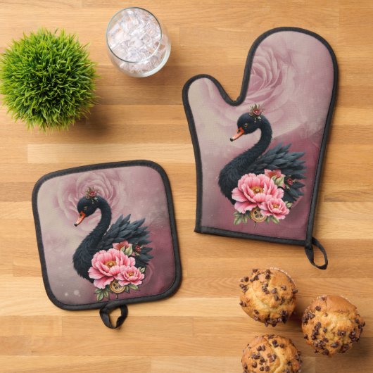A touch of rose and swan's glow.  鍋つかみ&鍋敷きセット (トップダウン)