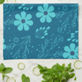 A Trendy Cyan Colour Flowers Design キッチンタオル (折り畳み)