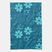 A Trendy Cyan Colour Flowers Design キッチンタオル (縦)