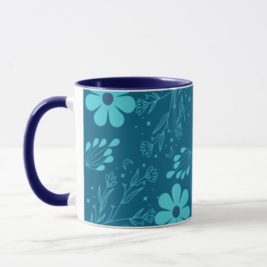 A Trendy Cyan Colour Flowers Design マグカップ (左)