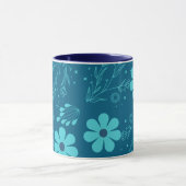 A Trendy Cyan Colour Flowers Design マグカップ (中央)