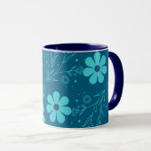 A Trendy Cyan Colour Flowers Design マグカップ (正面右)