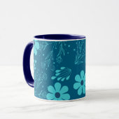 A Trendy Cyan Colour Flowers Design マグカップ (正面左)
