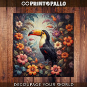A tucan bird in the jungle with flowers 薄葉紙