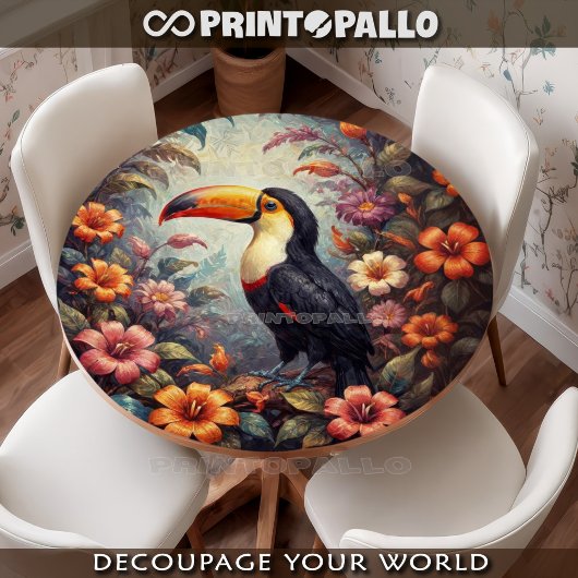 A tucan bird in the jungle with flowers 薄葉紙