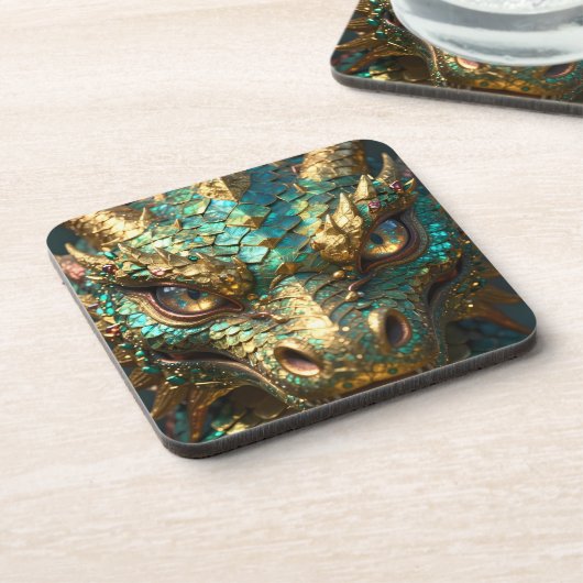 A Turquoise and Gold Dragon Mystical コースター (左側)