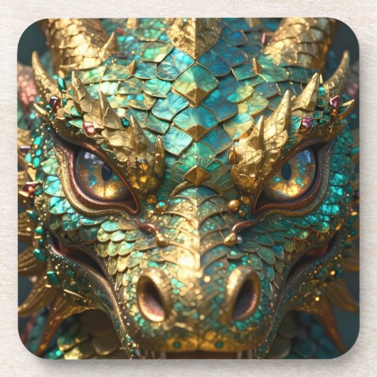 A Turquoise and Gold Dragon Mystical コースター (正面)